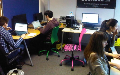 New chairs! From left Alex Oanea, Dave Ames, Sian Morley-Smith & Maria Ahmed. Pink chair: Kate!